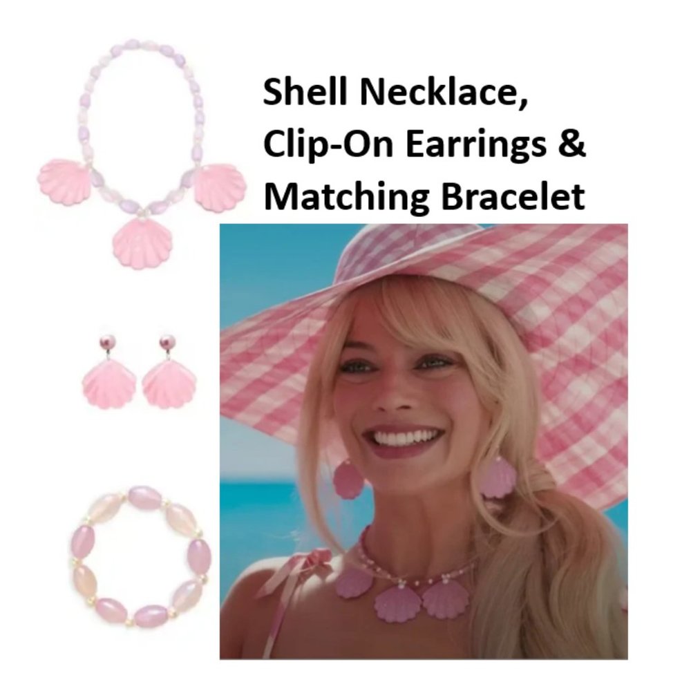 Girls Barbie Accessories: Shell Necklace, Shell Clip-On Earring & Bracelet